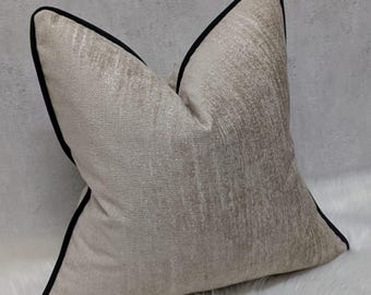 Funda de cojín Villa Nova con ribete negro, color beige/dorado, de chenilla texturizada. Funda de almohada/cojín decorativo para sofá cama, funda de almohada europea.