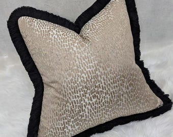 Luxury Champagne Gold - Cushion Cover Black Fringing Textured Modern Home Decor for Chair Sofa and Bed Pillow Cover Designer Antelope