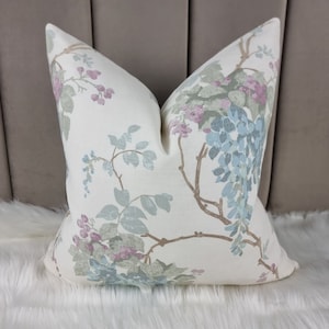 Laura Ashley Wisteria Fabric Handmade Cushion Cover Duck Egg Floral, Handmade with a Zip Fastening