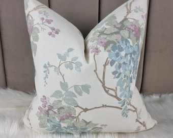 Laura Ashley Wisteria Fabric Handmade Cushion Cover Duck Egg Floral, Handmade with a Zip Fastening
