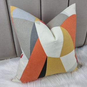 SCION &#39;PUCCI&#39; Fabric Geometric Pillow Cover – 100% Cotton, Stone-Chilli-Glow, 60s Style, Reversible Cushion Case