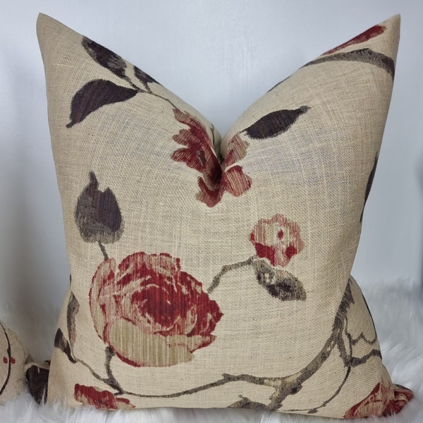 Linen Rose English floral Cushion cover John Lewis Fabric handmade pillow Cover Chair Sofa or Bed Farmhouse Cushion (Cover only) Russet