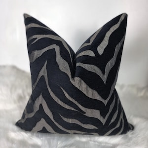 Zebra Animal Print Pillow Cover Porter & Stone LIMPOPO Black Charcoal Silver Tiger Print Cushion Cover