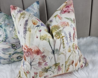Voyage Poppy Natural Country Floral Fabric Cushion Cover Country Home Meadow Flowers for couch sofa statement Cover