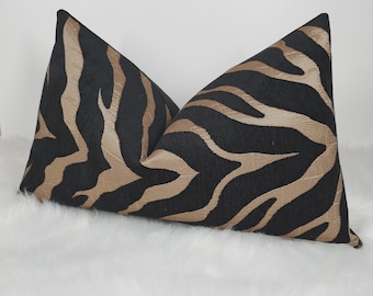 12&quot;x20&quot; (30x50cm) Animal Print Pillow Cover Porter & Stone LIMPOPO Black Bronze Tiger Print Cushion Cover Rectangle Lumbar Cushion
