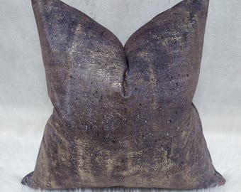 Funda de cojín metálica brillante pintada en marrón oscuro dorado Diseño abstracto Nuevo hogar Lujo Diseñador Hecho a mano