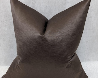 Chocolate Brown Luxury Cushion cover Bold Textured Satin Fabric, textured ribbed Modern Sofa bed Pillow cover plain Accent cushion cover
