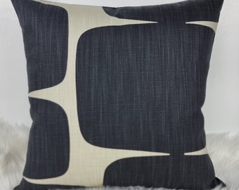 Oreiller/Housse de coussin en tissu scandinave rétro Lohko Réglisse/chanvre