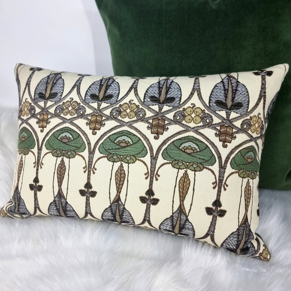 Mackintosh Art Deco Cushion Cover Belle Epoque Petrol Rose Green Lumbar Pillow Sham Charles Rennie  Art Nouveau 1920s Scottish Style