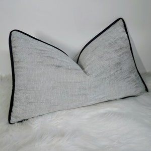 12&quot;x20&quot; Rectangle Classy Silver Cushion Cover with Black Satin Piped Luxury Home Decor Accent perfect Pillow Sham pillow cover for sofa bed