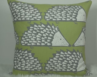 Scion Spike Hedgehog Cushion Cover Kiwi Green & Grey | Designer Cushion | Playful Animal Print | Handmade Throw Pillow | Nursery Decor