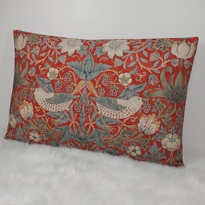 Vintage Pillow Cover 16&quot;x24&quot; William Morris Vintage Strawberry Thief Crimson slate Large Pillow Cushion CoverThrow Red Velvet reverse