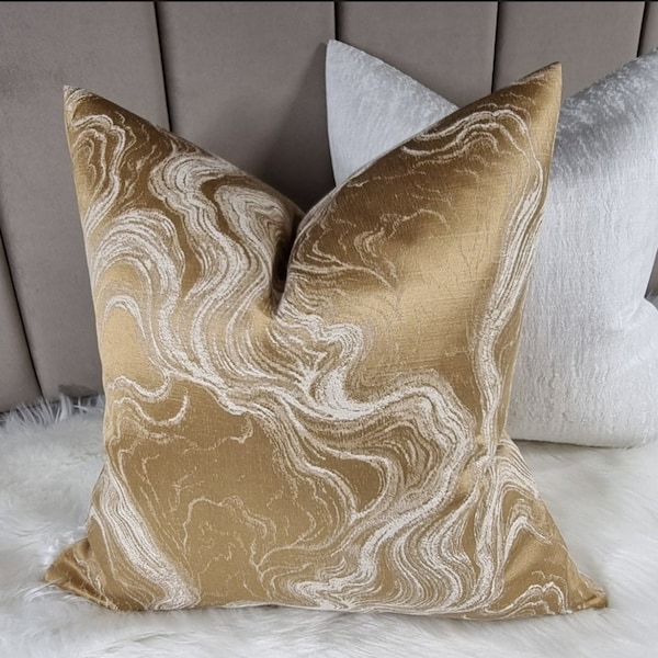 Marble Effect Gold and White Cushion Cover, Sofa bed Pillow Cover Neutral Decor.