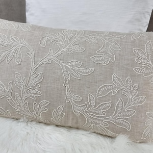 12&quot;x20&quot; John Lewis & Partners Acanthus Fabric Cushion Cover Crewel Embroidered Greige / Beige Pillow Throw Cushion cover Country Home.