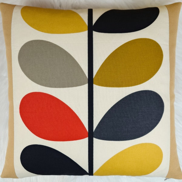 Retro Style Orla Kiely Multi Stem Panelled in Pale Yellow Retro Scandinavian Fabric Pillow/Cushion Cover