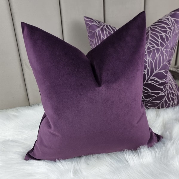 Knitted velvet Cushion Cover Purple Aubergine colourway, soft velvet cushion cover