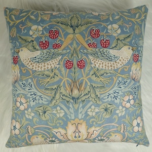 William Morris - Strawberry Thief -  Slate Vellum blue Cushion Cover Square Pillow Throw - Pillow Designer Home Decor