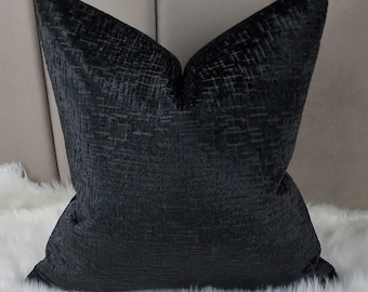 Vivaldi Ebony Black Textured Luxury Cushion Cover Designer fabric Handmade Pillow cover home décor.