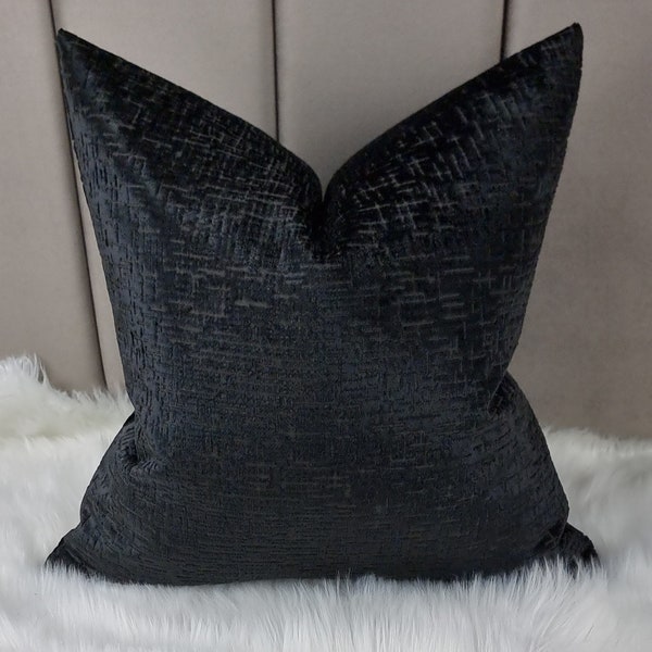 Vivaldi Ebony Black Textured Luxury Cushion Cover Designer fabric Handmade Pillow cover home décor.