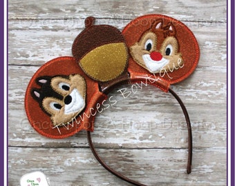 Clever Chipmunk Brothers MEars 3-piece Set ITH Digital Machine Embroidery Design - INSTANT Download