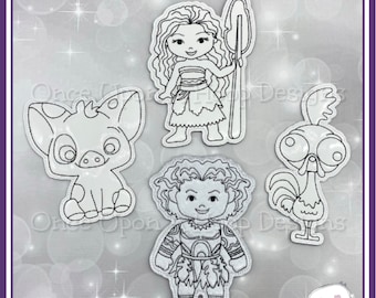 Polynesische prinses kleurplaat poppenset - ITH digitale machineborduurontwerp - INSTANT DOWNLOAD