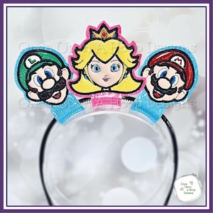 Super Italian Bros & Peach Headband Toppers Set (3 pieces) ITH Digital Machine Embroidery Design - INSTANT Download
