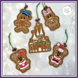 Gingerbread Ornaments Set of 5 ITH Digital Machine Embroidery Design - INSTANT Download