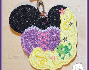 Long Hair Princess (no sleeves) Pin Holder Lanyard ITH Digital Machine Embroidery Design - INSTANT Download