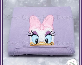 Peeking Girl Duck & Bow Applique - 2 Hoop Sizes 5x7, 6x10 Digital Machine Embroidery Design - INSTANT DOWNLOAD
