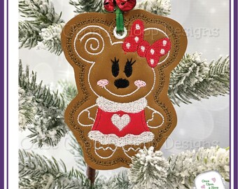 Ms Santa Mouse Gingerbread Ornament ITH Digital Machine Embroidery Design - INSTANT Download