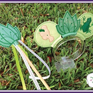 Bayou Frog Princess Princess MEars plus bonus Wand (4 Pieces) ITH Digital Machine Embroidery Design - INSTANT DOWNLOAD