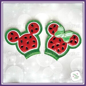 Mr & Ms Mouse Watermelon MEar (2-delige set) ITH Digital Machine Embroidery Design - DIRECT downloaden