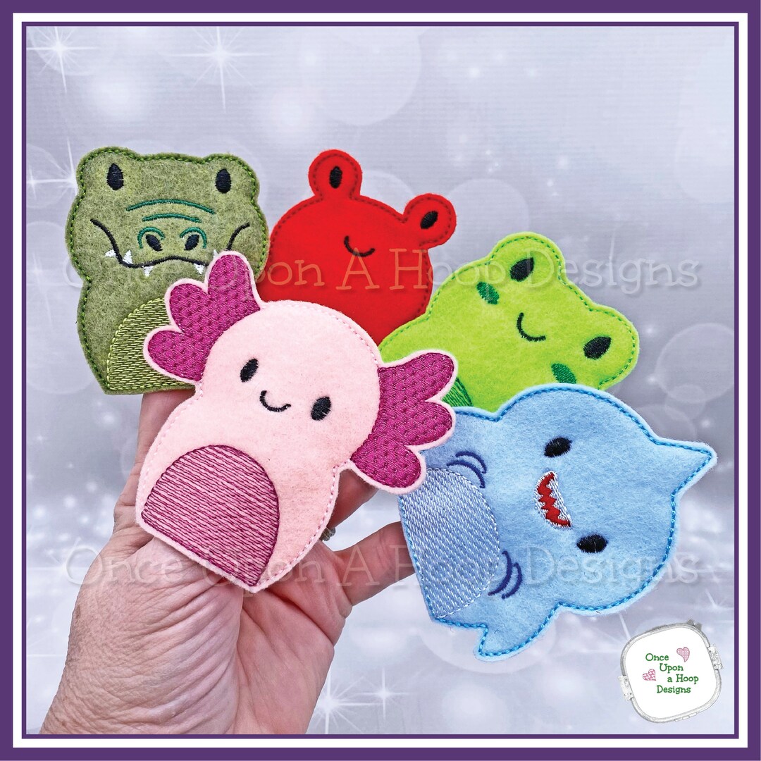 Finger Puppets Squish Water Pack of 5 ITH Digital Machine Embroidery