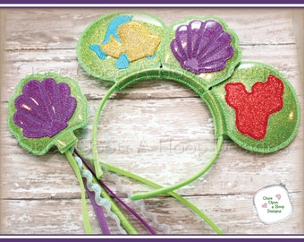 Mermaid Princess MEars plus bonus Wand (4 Pieces) ITH Digital Machine Embroidery Design - INSTANT DOWNLOAD