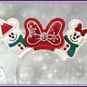 Mr & Ms Mouse Snow People Set #1 MEars Set (3 Pieces) ITH Digital Machine Embroidery Design - INSTANT Download