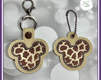 Mouse Head Giraffe Spots Key Ring Set ITH Digital Machine Embroidery Design - INSTANT DOWNLOAD
