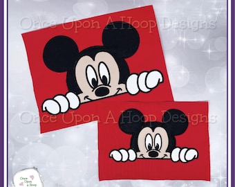 Appliqued Peeking Mr Mouse - 2 Hoop Sizes 5x7, 6x10 Digital Machine Embroidery Design - INSTANT DOWNLOAD