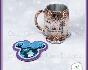 Posavasos/alfombrilla para taza con apliques de la Sra. Mouse (diseño de bordado digital a máquina ITH - Descarga instantánea)