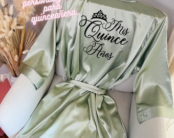 Sage Quinceañera Robe, Glitter Personalized Mis Quince Robe, Sweet Sixteen Robe Custom Glitter, Mis Quince Robe, Quince Birthday Robes