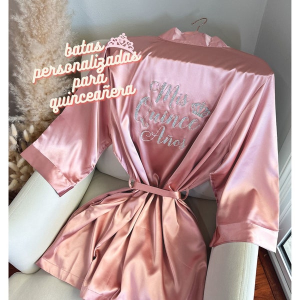 Quinceañera Robe, Silk Personalized Quinceañera Robe, Sweet Sixteen Robe Custom Glitter, Mis Quince Robe, Quince Birthday Robes