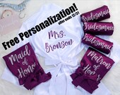 Bridesmaid Robes, Personalized Bridesmaid Robes, Maid of Honor Robe, Bride Robe, Bridal Party Satin Robes, Set of Bridesmaid Robes,