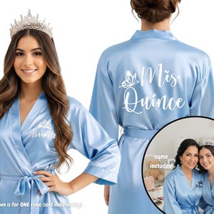 Personalized Satin Robe, Mis Quinceañera Robe with Butterfly, Tiara, or Crown