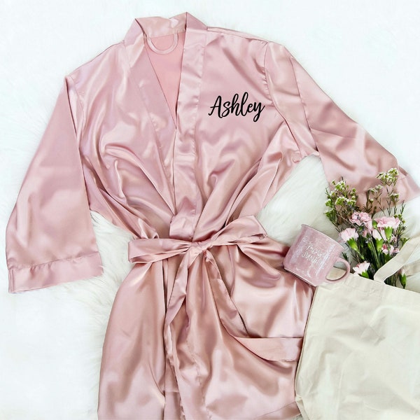 Personalized Bridesmaid Robes With Names, Bridesmaid Proposal Gift, Customized Bridesmaid Gifts, Personalized Satin Robes, Bridal Party Robe