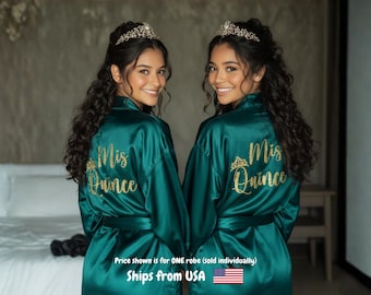 Custom Quinceañera Satin Robe With Name and Butterfly, Tiara or Crown Design