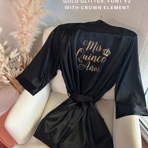 Black Quinceañera Robe, Silk Personalized Quinceañera Robe, Sweet Sixteen Robe Custom Glitter, Mis Quince Robe, Quince Birthday Robes