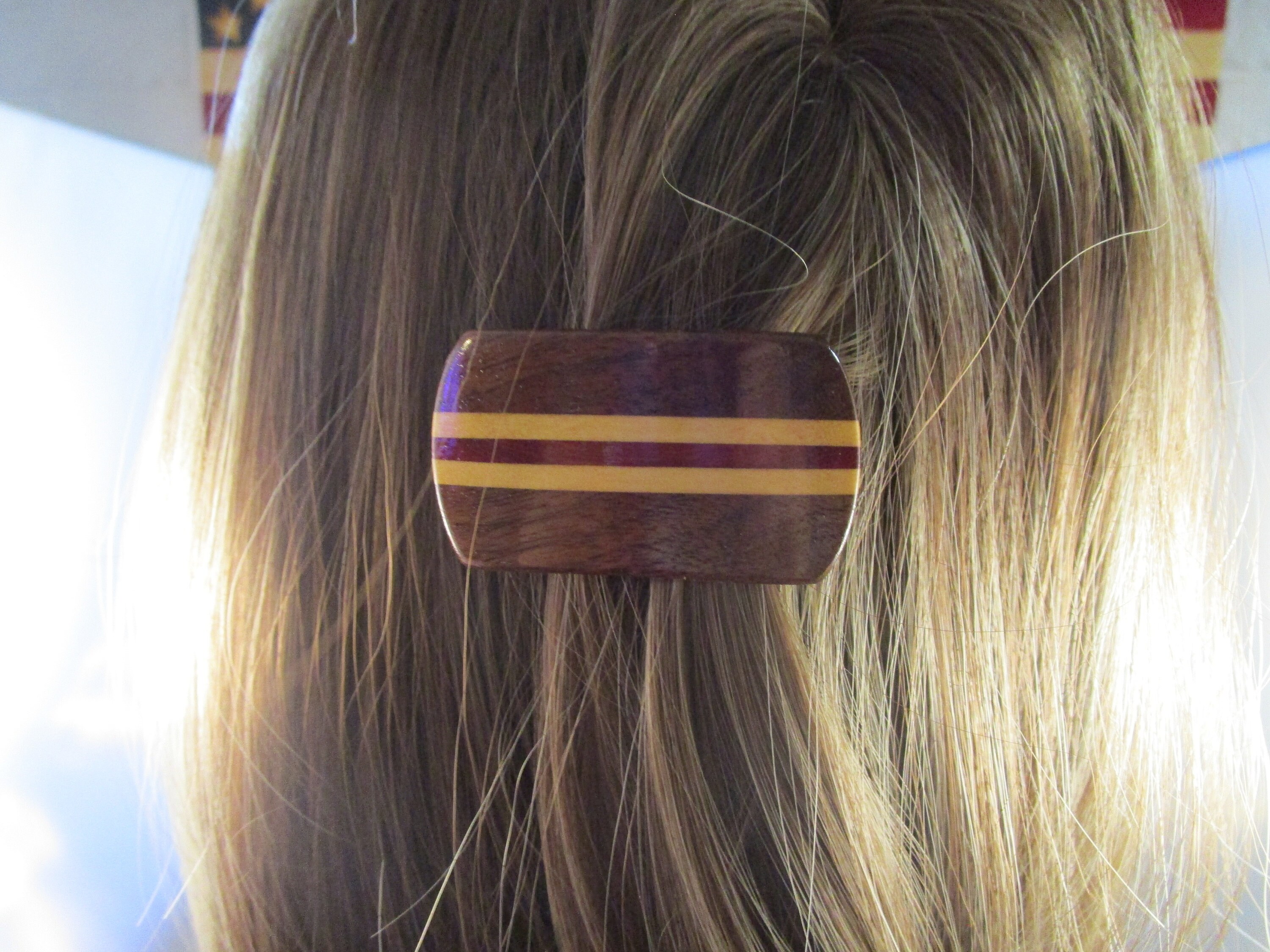 Striped handmade wood barrette Etsy