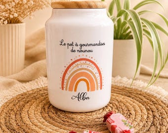 Pot à cookies/sucre/farine/bonbons personnalisé - Boîte à biscuits - pot céramique personnalisable- idée cadeau nounou / mamie arc en ciel