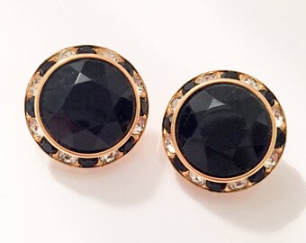 Noir à facettes en verre boucles d’oreilles, boucles, bijoux Vintage vente