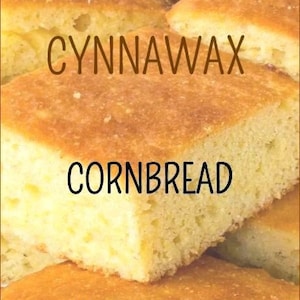 May include: A stack of golden brown cornbread squares with the text "CYNNAWAX CORNBREAD SOY & BEESWAX MELTS" on the bottom.