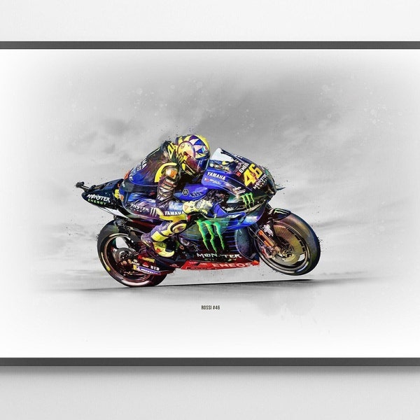 Affiche Valentino Rossi MotoGP, illustration d'art mural (sans cadre), cadeau de Noël, décoration de bureau à domicile, impressions moto, fait main